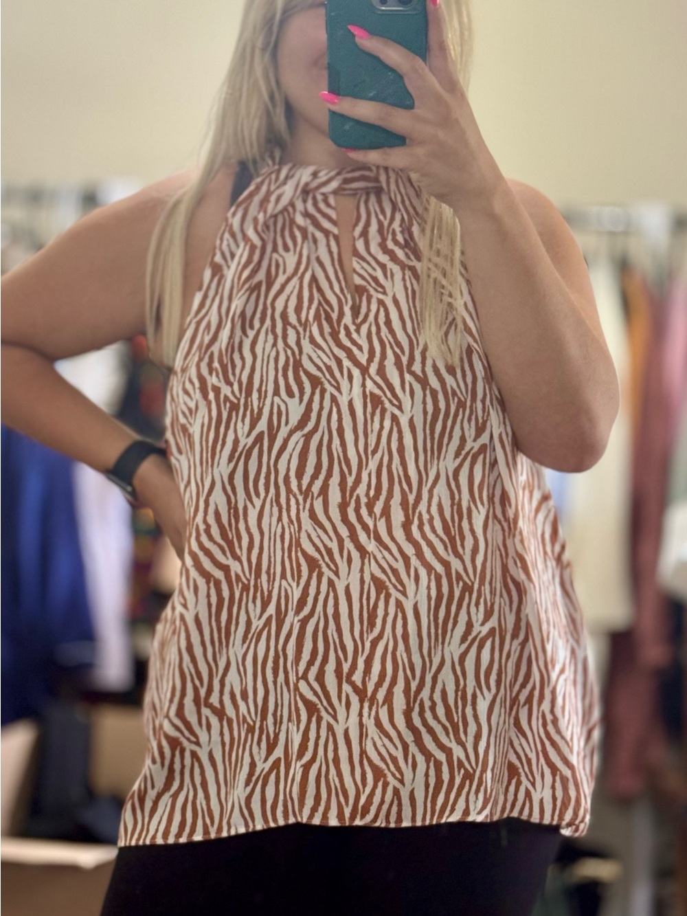 Zebra Print Halter Top - Rust & White by RyeGrass